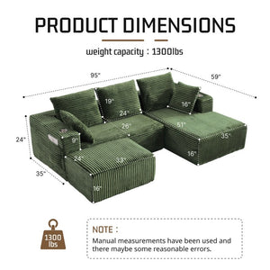 English Elm 95''Modular Corduroy Sectional Sofa with Chaise Ottoman Four Seat Reconfigurable Living Room Let Me Count: 9+5+1+1+7+8+7+5+5+5+7+4+4+13+6+4 = Let Me Character by = 11 Space = 1 (12) C-O-R-D W5385S00049