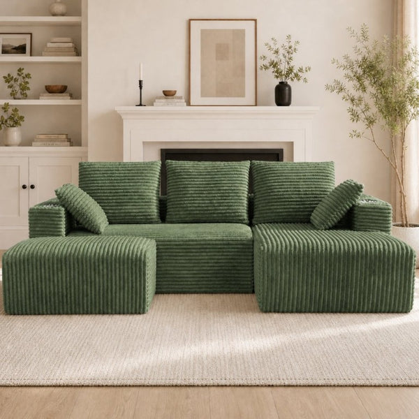English Elm 95''Modular Corduroy Sectional Sofa with Chaise Ottoman Four Seat Reconfigurable Living Room Let Me Count: 9+5+1+1+7+8+7+5+5+5+7+4+4+13+6+4 = Let Me Character by = 11 Space = 1 (12) C-O-R-D W5385S00049