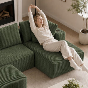 English Elm 95''Modular Corduroy Sectional Sofa with Chaise Ottoman Four Seat Reconfigurable Living Room Let Me Count: 9+5+1+1+7+8+7+5+5+5+7+4+4+13+6+4 = Let Me Character by = 11 Space = 1 (12) C-O-R-D W5385S00049