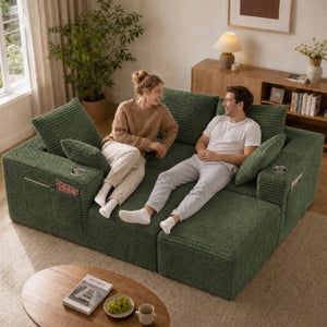 English Elm 95''Modular Corduroy Sectional Sofa with Chaise Ottoman Four Seat Reconfigurable Living Room Let Me Count: 9+5+1+1+7+8+7+5+5+5+7+4+4+13+6+4 = Let Me Character by = 11 Space = 1 (12) C-O-R-D W5385S00049