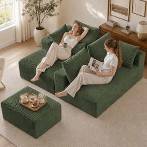 English Elm 95''Modular Corduroy Sectional Sofa with Chaise Ottoman Four Seat Reconfigurable Living Room Let Me Count: 9+5+1+1+7+8+7+5+5+5+7+4+4+13+6+4 = Let Me Character by = 11 Space = 1 (12) C-O-R-D W5385S00049