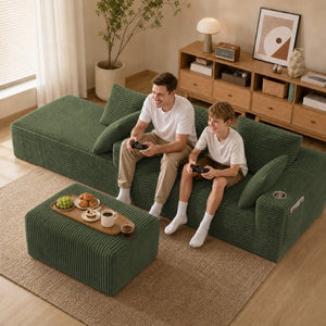 English Elm 95''Modular Corduroy Sectional Sofa with Chaise Ottoman Four Seat Reconfigurable Living Room Let Me Count: 9+5+1+1+7+8+7+5+5+5+7+4+4+13+6+4 = Let Me Character by = 11 Space = 1 (12) C-O-R-D W5385S00049
