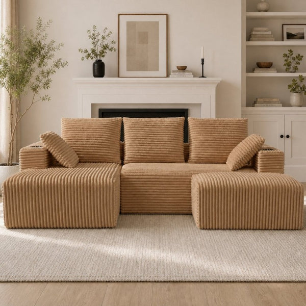 English Elm 95''Modular Corduroy Sectional Sofa with Chaise Ottoman and Reconfigurable Four Seat Layout W5385S00050