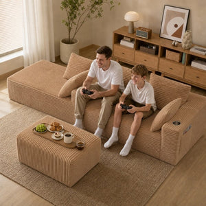 English Elm 95''Modular Corduroy Sectional Sofa with Chaise Ottoman and Reconfigurable Four Seat Layout W5385S00050