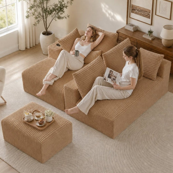 English Elm 95''Modular Corduroy Sectional Sofa with Chaise Ottoman and Reconfigurable Four Seat Layout W5385S00050