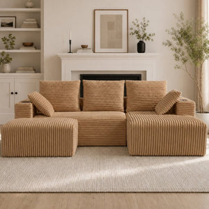 English Elm 95''Modular Corduroy Sectional Sofa Four Seat Chaise with Ottoman and Storage Pocket W5385S00051