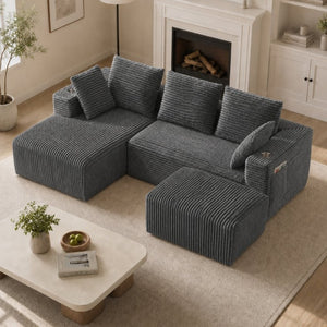 English Elm 95''Modular Corduroy Sectional Sofa with Chaise Ottoman and Spring Cushion Living Room Set W5385S00052