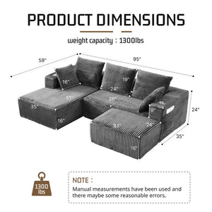English Elm 95''Modular Corduroy Sectional Sofa with Chaise Ottoman and Spring Cushion Living Room Set W5385S00052