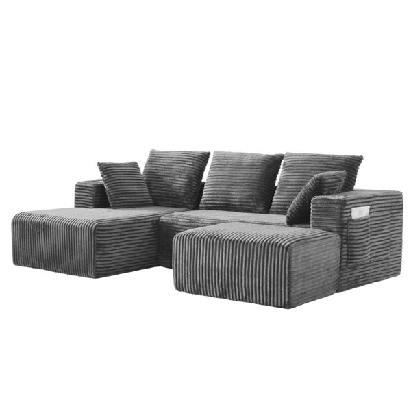 English Elm 95''Modular Corduroy Sectional Sofa with Chaise Ottoman and Spring Cushion Living Room Set W5385S00052