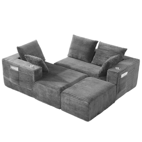 English Elm 95''Modular Corduroy Sectional Sofa with Chaise Ottoman and Spring Cushion Living Room Set W5385S00052