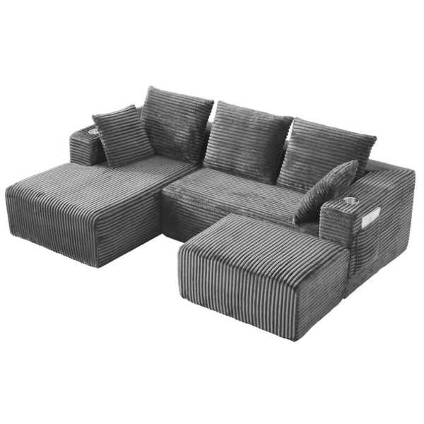 English Elm 95''Modular Corduroy Sectional Sofa with Chaise Ottoman and Spring Cushion Living Room Set W5385S00052