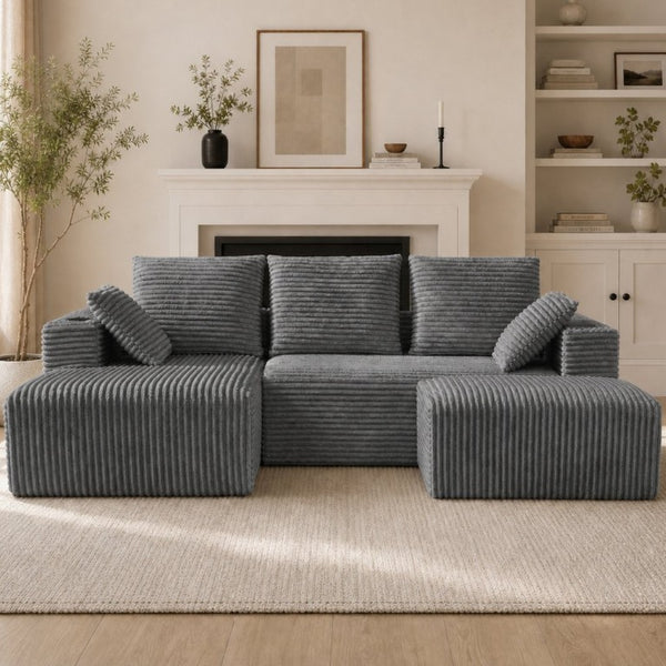 English Elm 95''Modular Corduroy Sectional Sofa with Chaise Ottoman and Spring Cushion Living Room Set W5385S00052