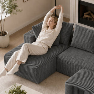 English Elm 95''Modular Corduroy Sectional Sofa with Chaise Ottoman and Spring Cushion Living Room Set W5385S00052