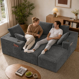 English Elm 95''Modular Corduroy Sectional Sofa with Chaise Ottoman and Spring Cushion Living Room Set W5385S00052