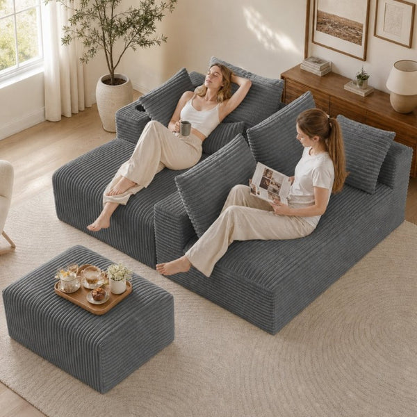 English Elm 95''Modular Corduroy Sectional Sofa with Chaise Ottoman and Spring Cushion Living Room Set W5385S00052
