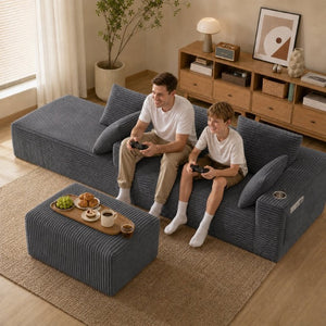 English Elm 95''Modular Corduroy Sectional Sofa with Chaise Ottoman and Spring Cushion Living Room Set W5385S00052