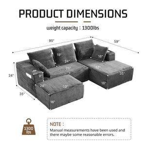 English Elm 95''Modular Corduroy Sectional Sofa with Chaise Ottoman and Flexible Four Seat Living Room Design W5385S00053