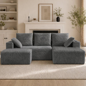 English Elm 95''Modular Corduroy Sectional Sofa with Chaise Ottoman and Flexible Four Seat Living Room Design W5385S00053
