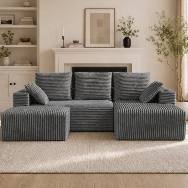 English Elm 95''Modular Corduroy Sectional Sofa with Chaise Ottoman and Flexible Four Seat Living Room Design W5385S00053