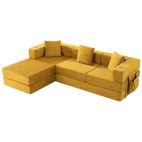 English Elm 108 Inch Modular Corduroy Sectional with Deep Cushioned Cloud Seating for Living Rooms W5385S00054