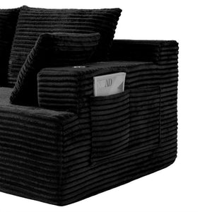 English Elm 131 Inch Oversized Corduroy Cloud Sofa with Memory Foam Modules and Two Ottomans Black W5385S00067