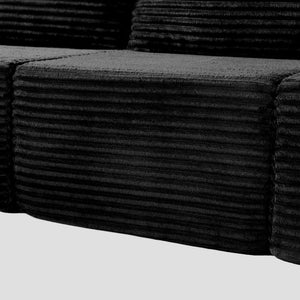 English Elm 131 Inch Oversized Corduroy Cloud Sofa with Memory Foam Modules and Two Ottomans Black W5385S00067