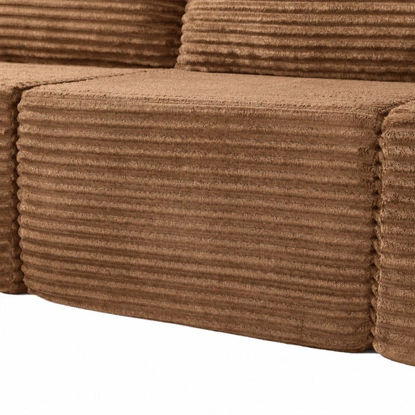 English Elm 131 Inch Oversized Corduroy Cloud Sofa with Memory Foam Modules and Two Ottomans Brown W5385S00068