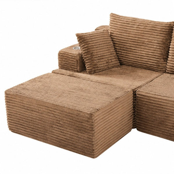 English Elm 131 Inch Oversized Corduroy Cloud Sofa with Memory Foam Modules and Two Ottomans Brown W5385S00068