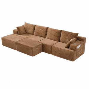 English Elm 131 Inch Oversized Corduroy Cloud Sofa with Memory Foam Modules and Two Ottomans Brown W5385S00068