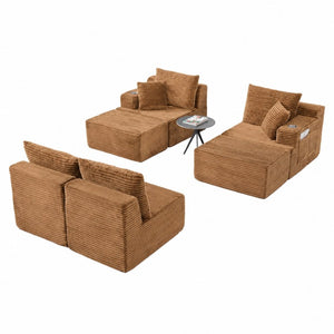 English Elm 131 Inch Oversized Corduroy Cloud Sofa with Memory Foam Modules and Two Ottomans Brown W5385S00068