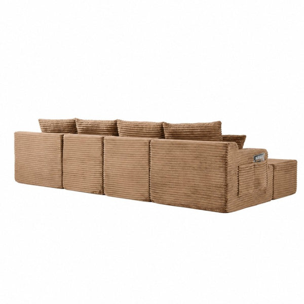 English Elm 131 Inch Oversized Corduroy Cloud Sofa with Memory Foam Modules and Two Ottomans Brown W5385S00068