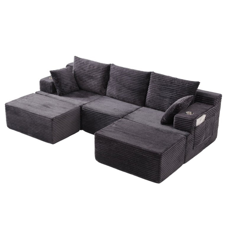 English Elm 103Modular Chenille Sectional Sofa with Memory Foam Deep Seat and Detachable Ottomans Gray W5385S00070