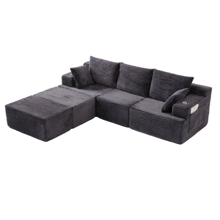 English Elm 103Modular Chenille Sectional Sofa with Memory Foam Deep Seat and Detachable Ottomans Gray W5385S00070