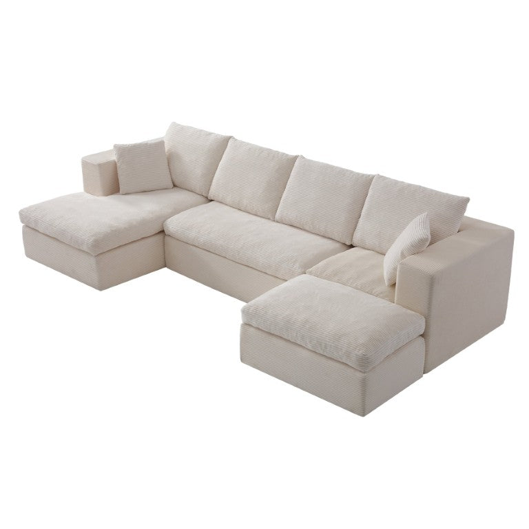 English Elm 130.5-Inch Frameless U-Shaped Sectional Modular Sofa with High-Resilience Boneless Fill White - A W5385S00073