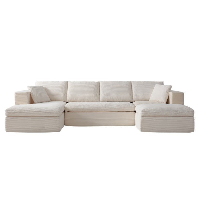 English Elm 130.5-Inch Frameless U-Shaped Sectional Modular Sofa with High-Resilience Boneless Fill White - A W5385S00073