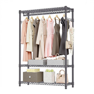 English Elm Heavy Duty Carbon Steel Garment Rack with Rod Hooks Rolling Wheels Closet Organizer W5386P445627