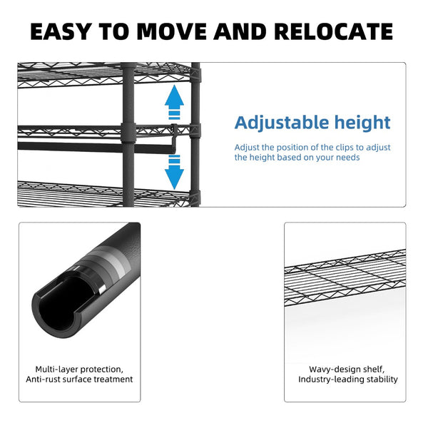 English Elm Heavy Duty Carbon Steel Garment Rack with Rod Hooks Rolling Wheels Closet Organizer W5386P445627