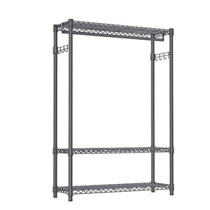 English Elm Heavy Duty Carbon Steel Garment Rack with Rod Hooks Rolling Wheels Closet Organizer W5386P445627