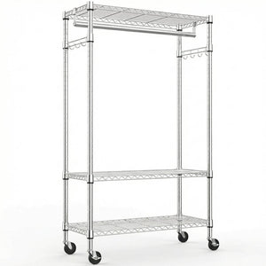 English Elm Heavy Duty Rolling Garment Rack Three Tier Steel Closet Organizer with Locking Wheels Chrome W5386P515370
