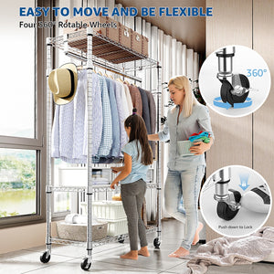 English Elm Heavy Duty Rolling Garment Rack Three Tier Steel Closet Organizer with Locking Wheels Chrome W5386P515370