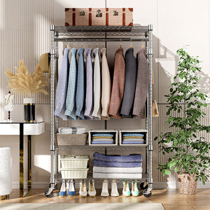 English Elm Heavy Duty Rolling Garment Rack Three Tier Steel Closet Organizer with Locking Wheels Chrome W5386P515370