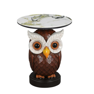 English Elm Owl Sculptural Resin End Table with Faux Marble Top for Living Room Decor W5398P454675