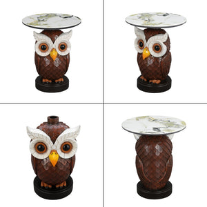 English Elm Owl Sculptural Resin End Table with Faux Marble Top for Living Room Decor W5398P454675