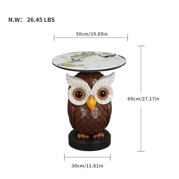 English Elm Owl Sculptural Resin End Table with Faux Marble Top for Living Room Decor W5398P454675