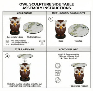 English Elm Owl Sculptural Resin End Table with Faux Marble Top for Living Room Decor W5398P454675