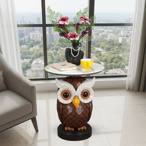 English Elm Owl Sculptural Resin End Table with Faux Marble Top for Living Room Decor W5398P454675