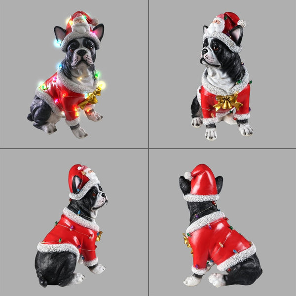 English Elm Holiday Golden Retriever Sculpture Festive Santa Hat Yard Entryway Seasonal Decor Statue Black W5398P459589