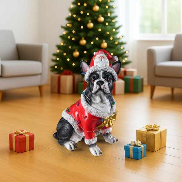 English Elm Holiday Golden Retriever Sculpture Festive Santa Hat Yard Entryway Seasonal Decor Statue Black W5398P459589