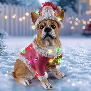 English Elm Holiday Golden Retriever Sculpture Festive Santa Hat Yard Entryway Seasonal Decor Statue Brown - B W5398P459591