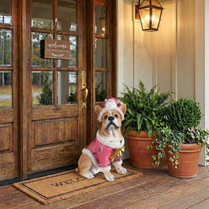 English Elm Holiday Golden Retriever Sculpture Festive Santa Hat Yard Entryway Seasonal Decor Statue Brown - B W5398P459591